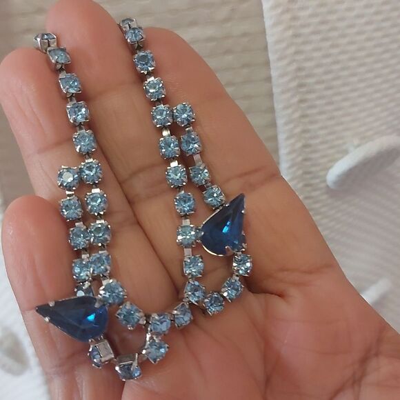 Stunning Vintage Blue Rhinestones Collar Necklace Hook Clasp Bridal Gala Prom - Picture 6 of 7